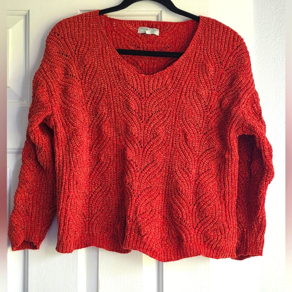 Warm and Cosy Women's Orange Cable Knit Sweater